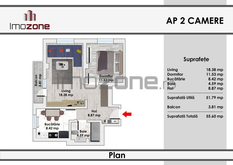 LUJERULUI - GRAND VIA, 2 CAMERE, ETAJUL 2, LIFT,  MOBILAT - UTILAT,  COMISION 0%